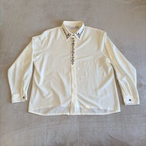 Koret Cream Embroidered Button Blouse